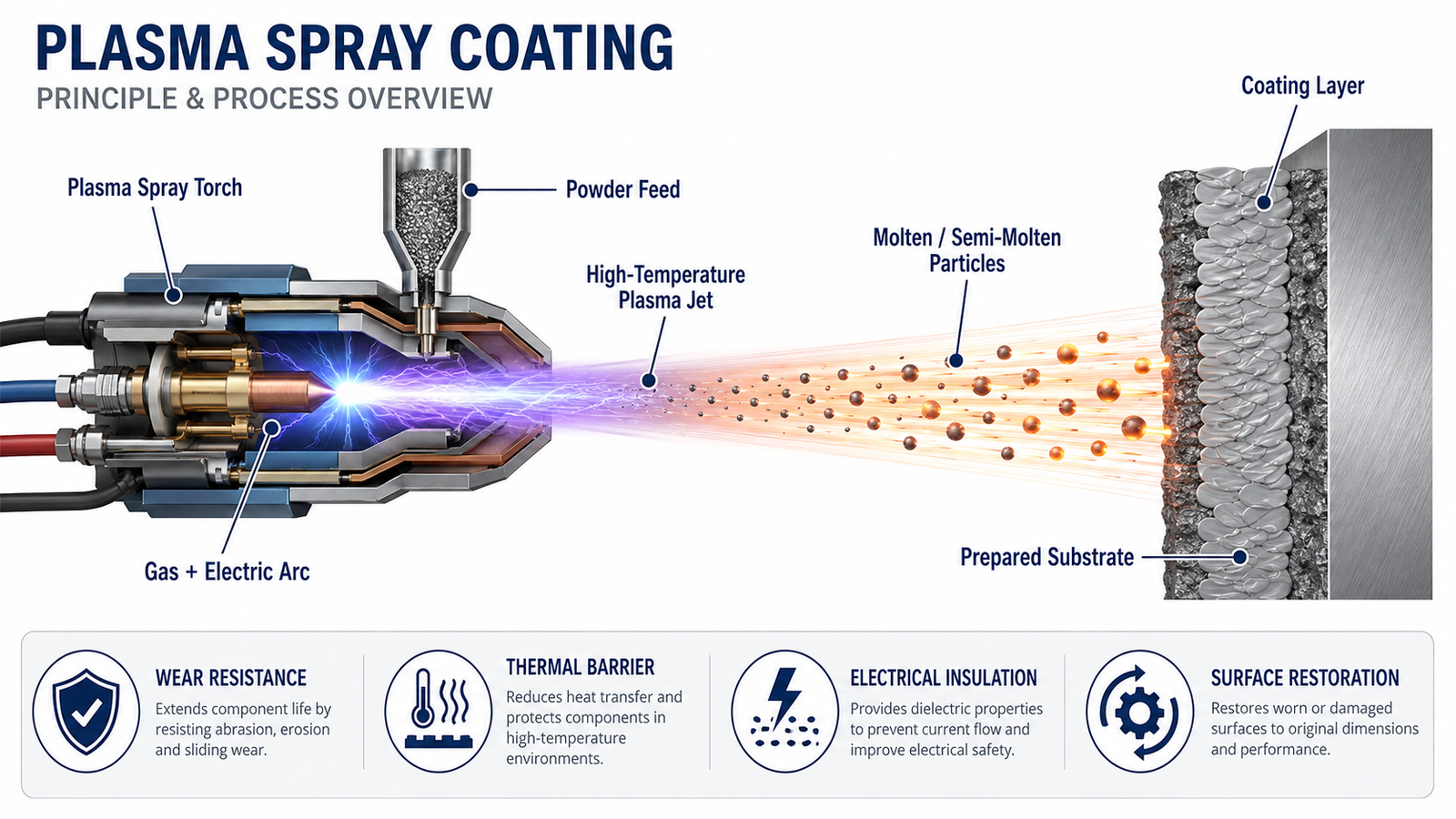Plasma spray coating process applying ceramic coating on an industrial component