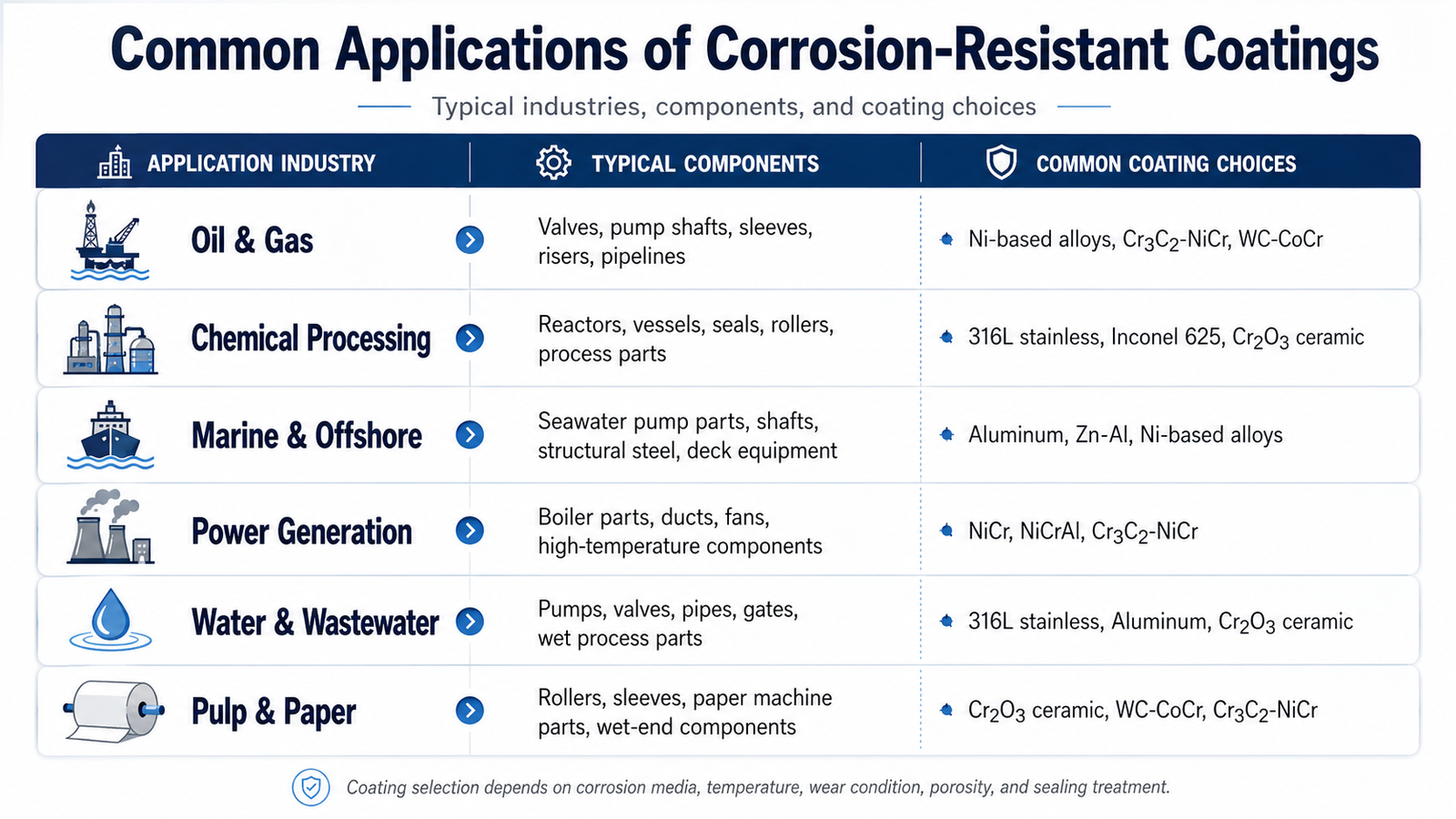 Common applications of corrosion resistant coatings for industrial components
