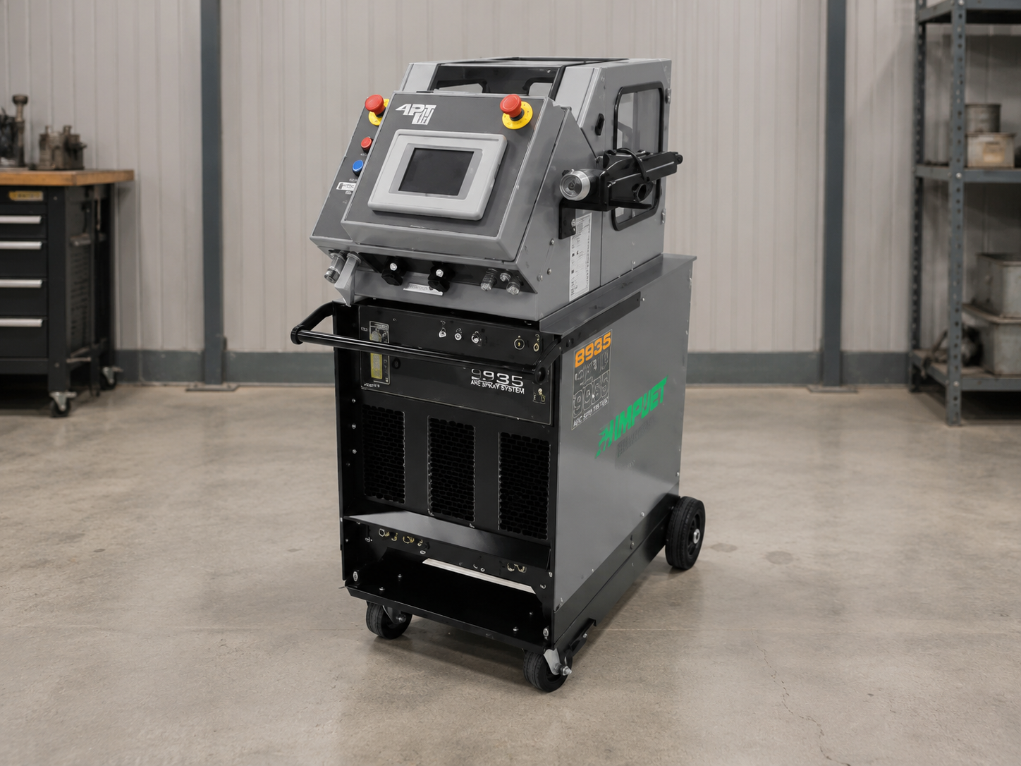 APT Coating 9935 arc spray system for electric arc spray coating, metal wire coating, alloy wire coating, cored wire coating and industrial component surface rebuilding.